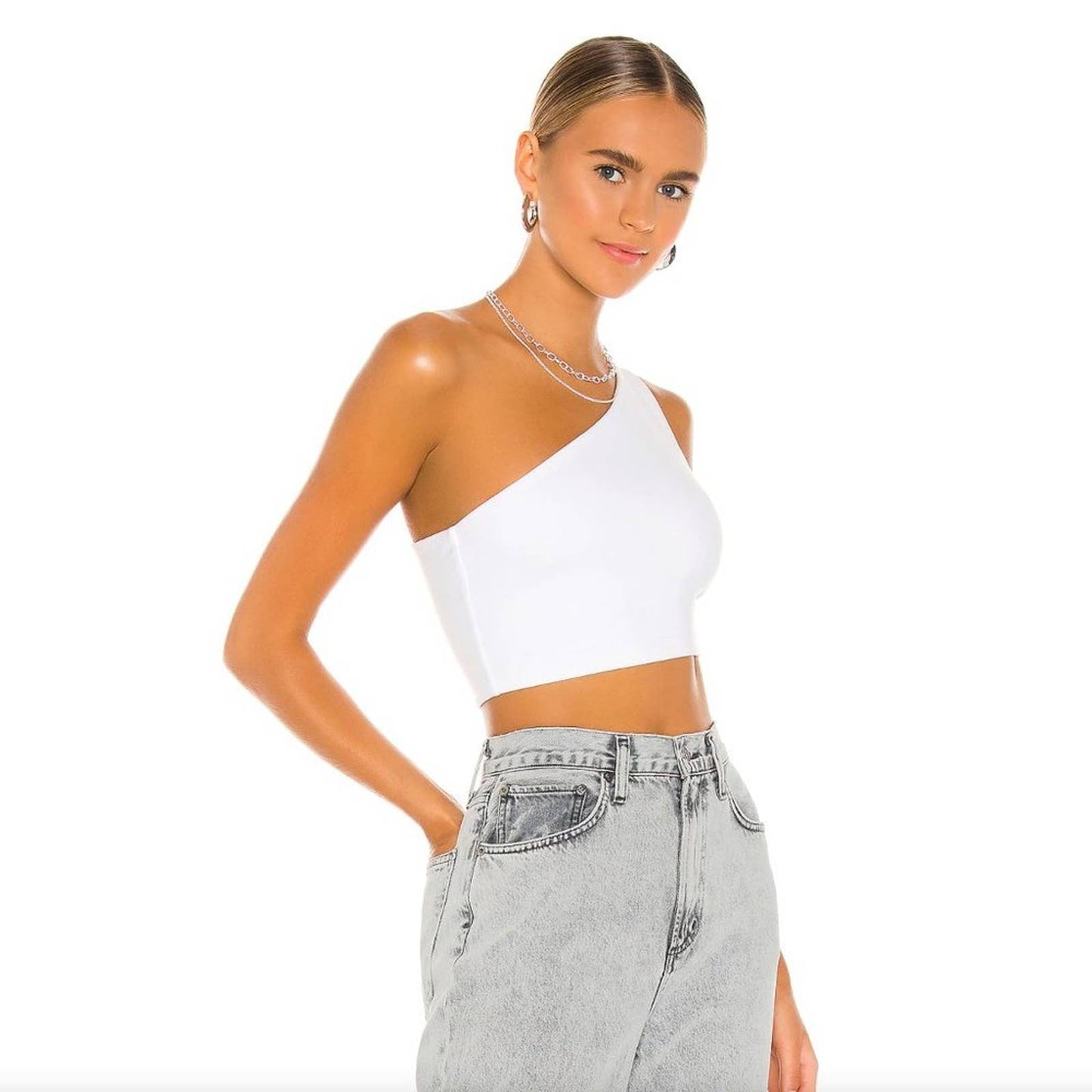 NEW Susana Monaco One Shoulder Crop Top in Sugar White Large L