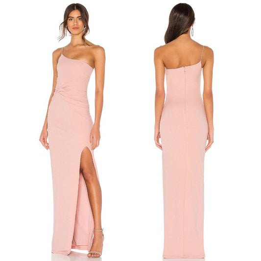 NEW Nookie Lust One Shoulder Gown in Blush Light Pink Maxi Dress XS XSmall