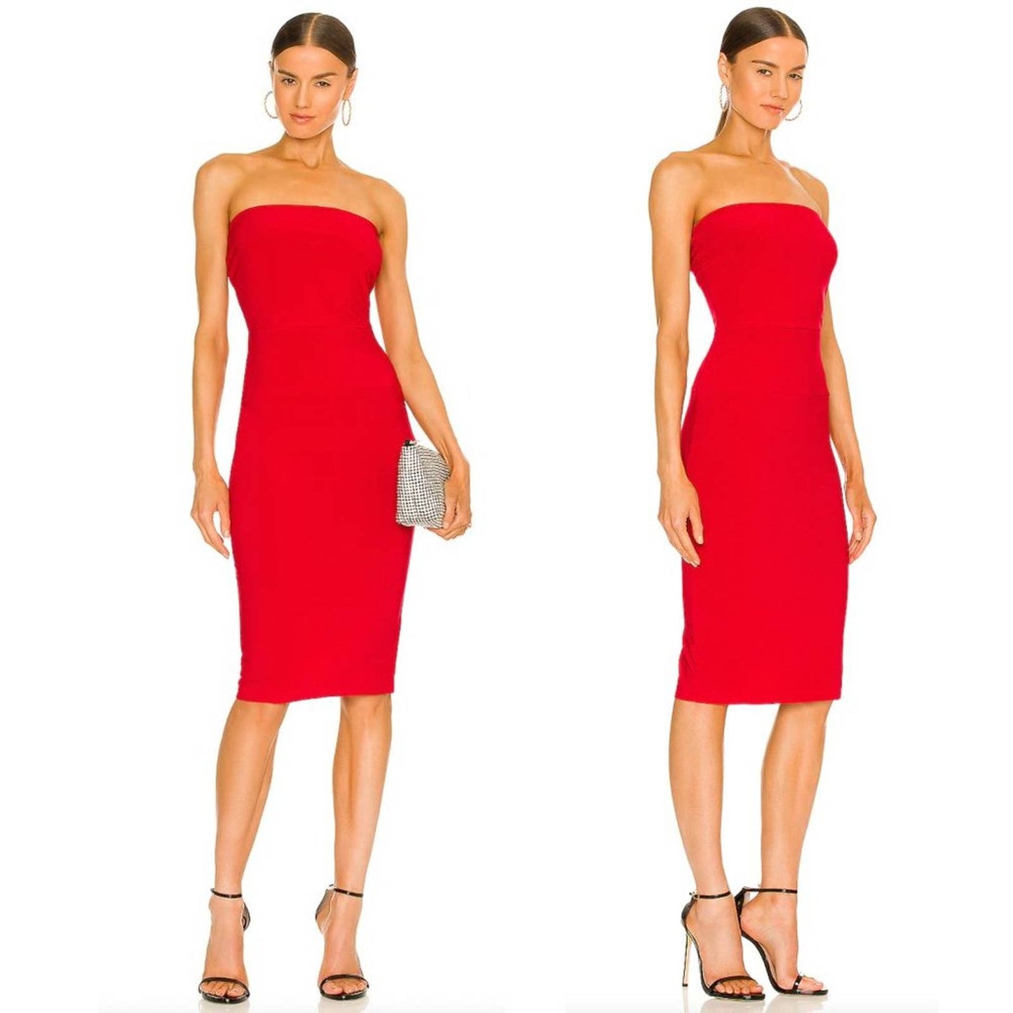 NEW Norma Kamali x REVOLVE Strapless Dress to Knee Midi Dress Red Strapless Tube XS