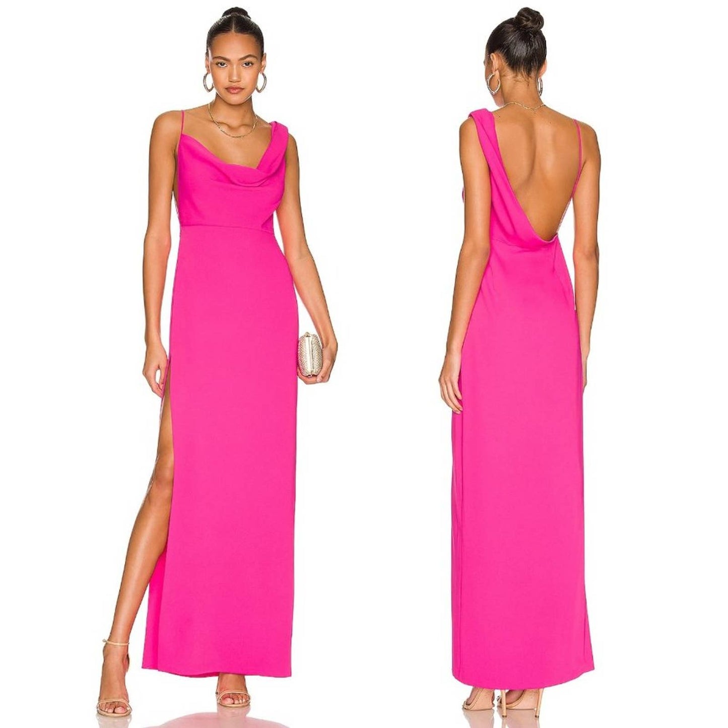 Amanda Uprichard Arial Gown in Hot Pink Neon Slit Formal Maxi Dress Small S