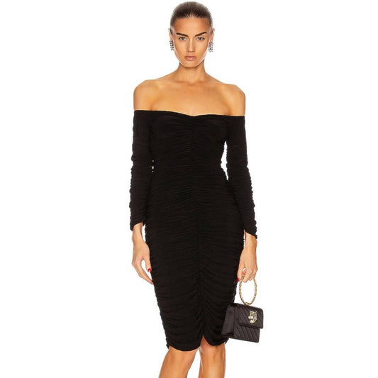 NEW Norma Kamali Off Shoulder Slinky Dress in Black Long Sleeve SMALL