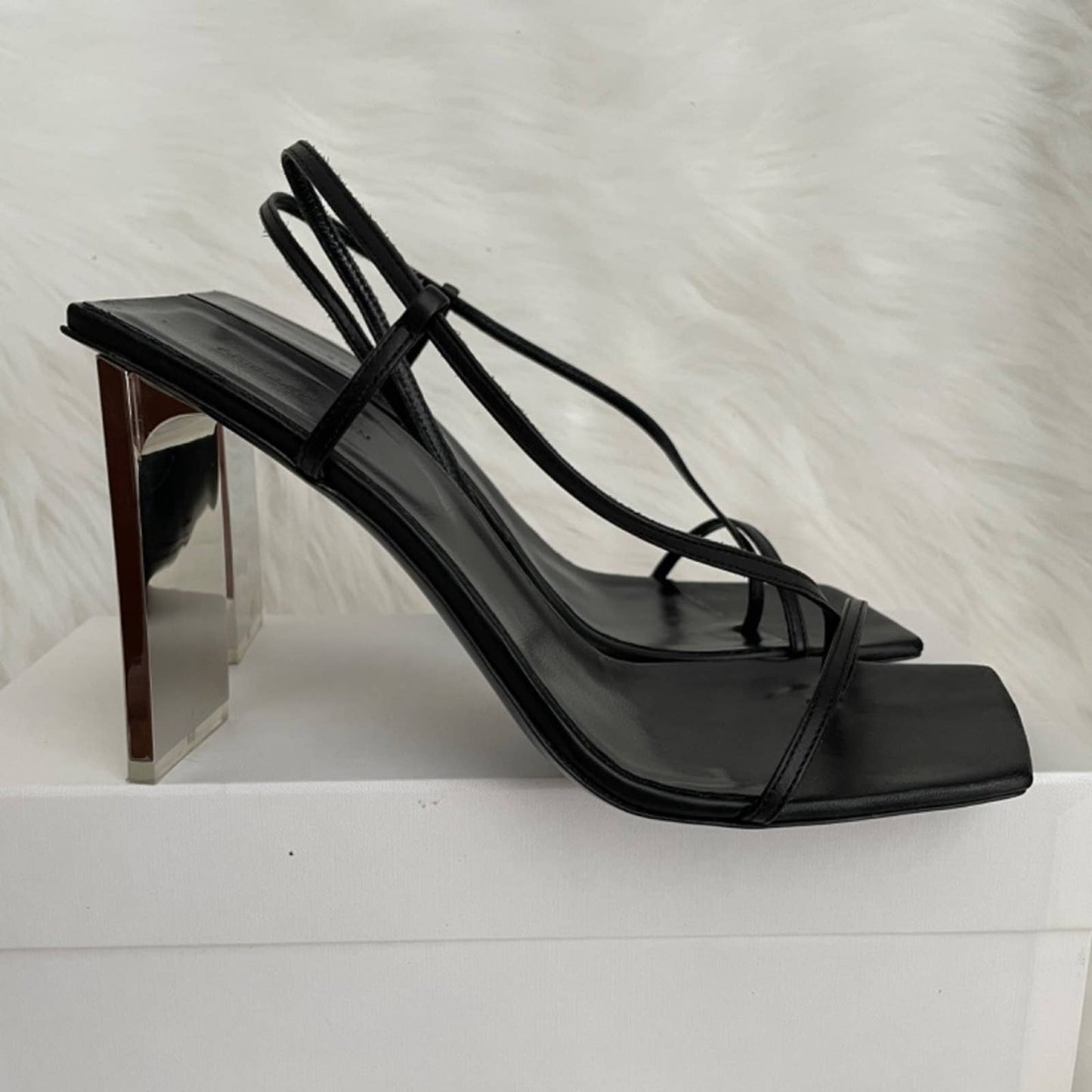 Arielle Baron Narcissus 95 Heel in Black Silver Mirror Heeled Sandals 39 / 9