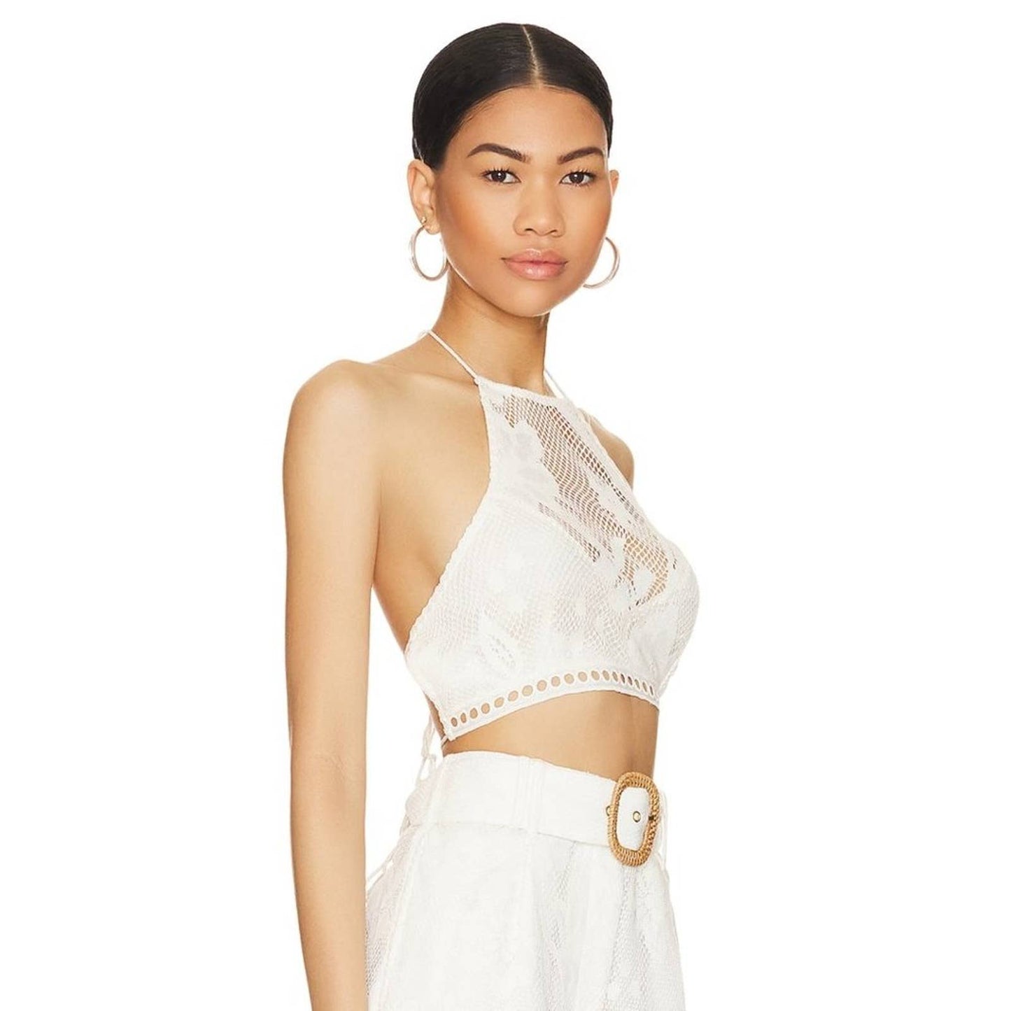 NEW HEMANT AND NANDITA Nysa Halter Neck Crop Top in Off White Lace Small S