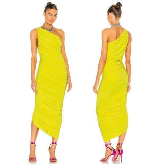 NEW Norma Kamali REVOLVE Diana Gown Spring Green Neon Yellow Midi Dress Small S