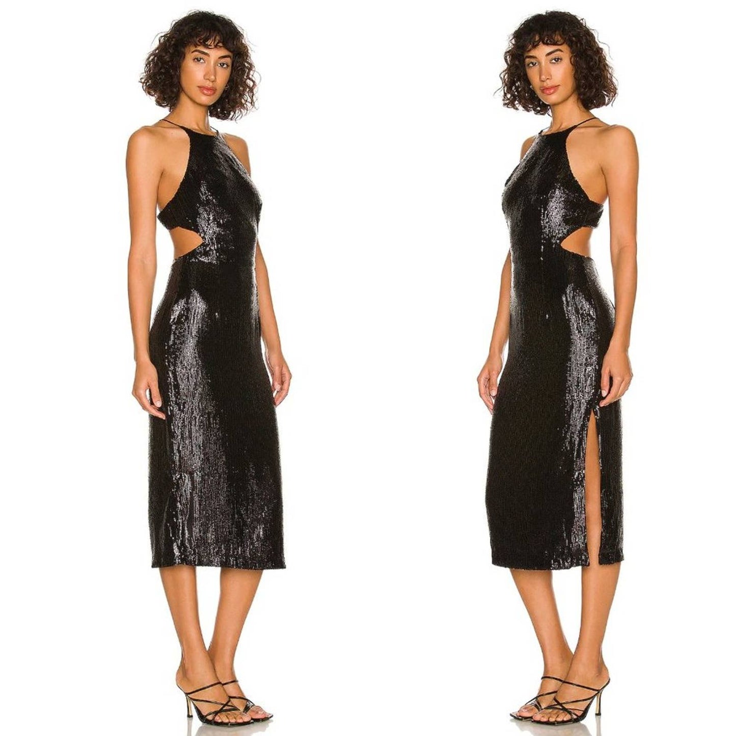 NEW Bardot Easton Midi Sequin Dress in Black Halter Cutout Small S