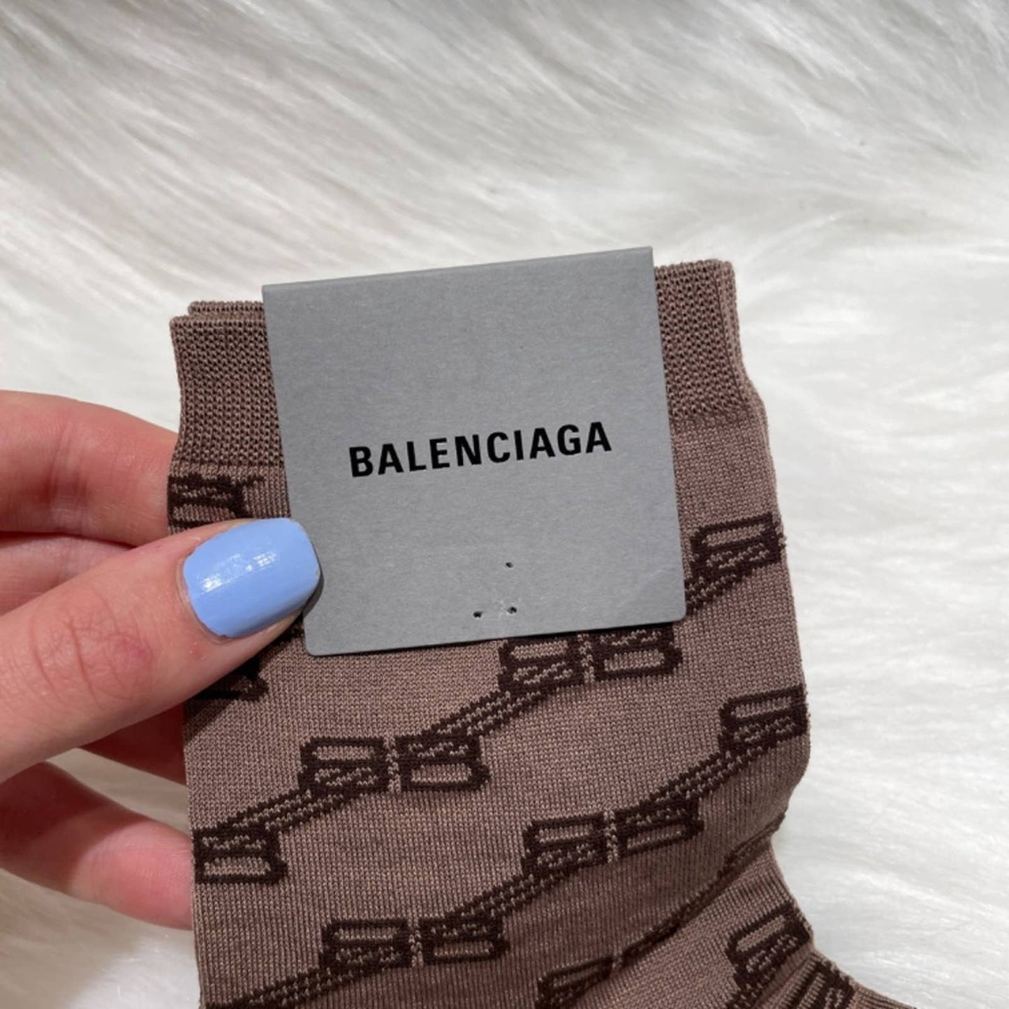 NEW Balenciaga BB Monogram Sock in Beige & Brown Black Logo