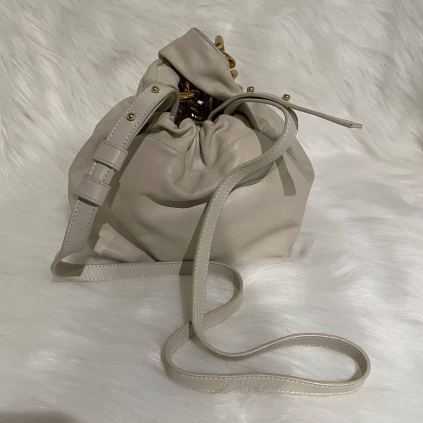 DeMellier London Santa Monica Chain Bag in Off White Leather Beige Nude Mini