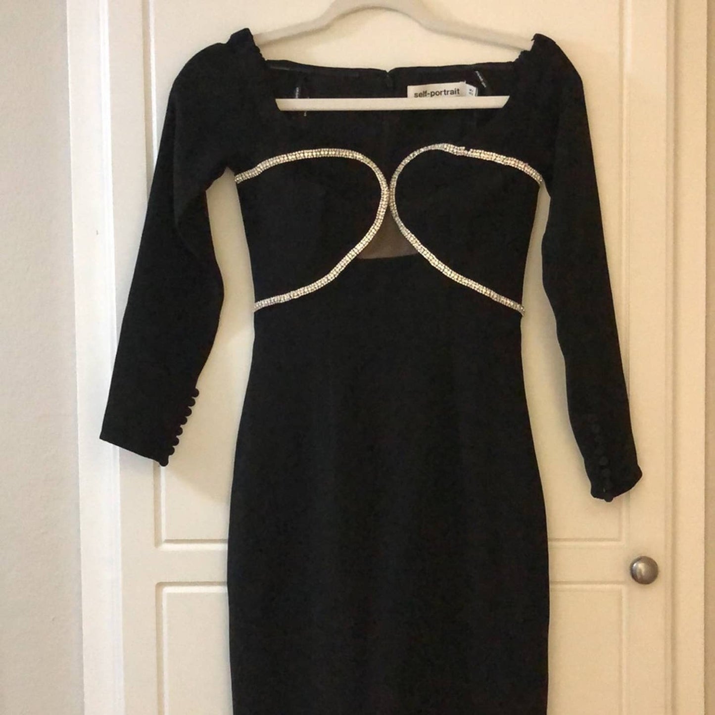 NWD self-portrait Off Shoulder Heavy Crepe Midi Dress in Black Long Sleeve 0 XS