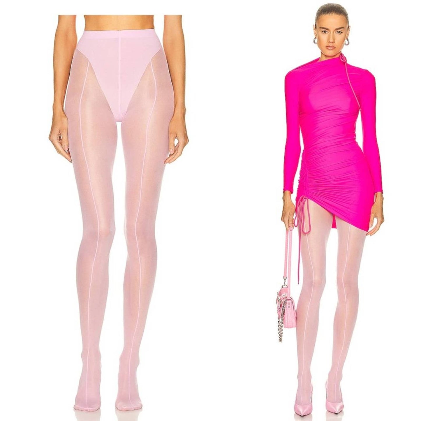 NEW Wolford x Mugler A Tight in Light Pink Line Hosiery Tights Leggings - XS