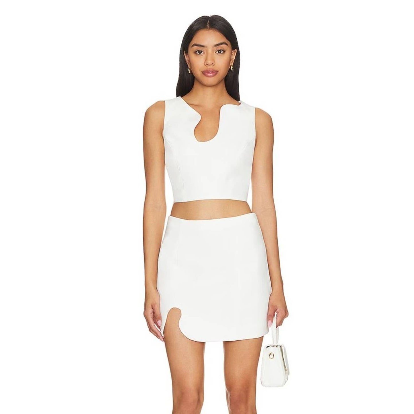 NEW Amanda Uprichard X Revolve Puzzle Sleeveless Crop Top in Ivory White Large L