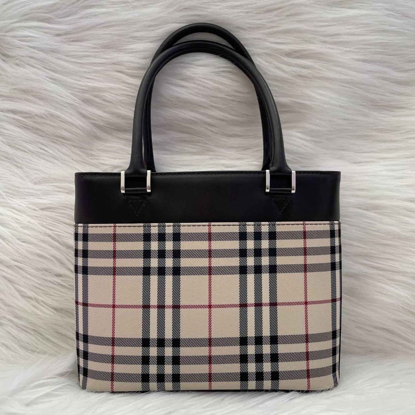 BURBERRY Vintage Nova Checked Mini Bag Beige Square Tote Classic Plaid Check