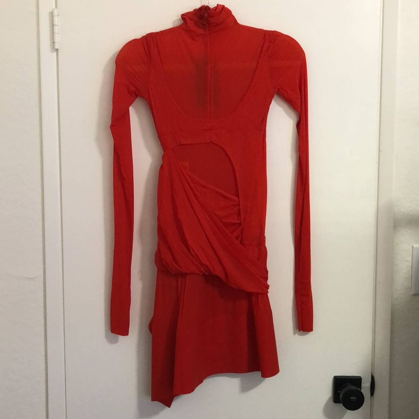 NEW Mugler Stretch Layered Mini Dress in Red Long Sleeve Turtleneck 36 / 4