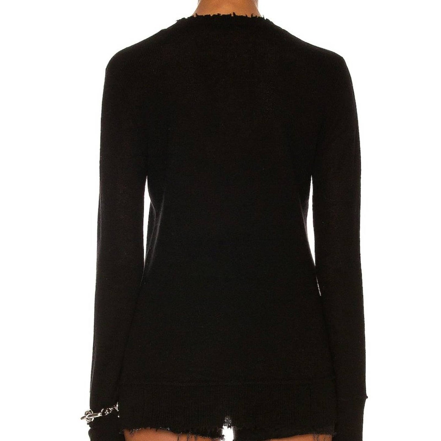 NEW R13 Cashmere Distressed Edge Sweater in Black Knit Long Sleeve - Small S