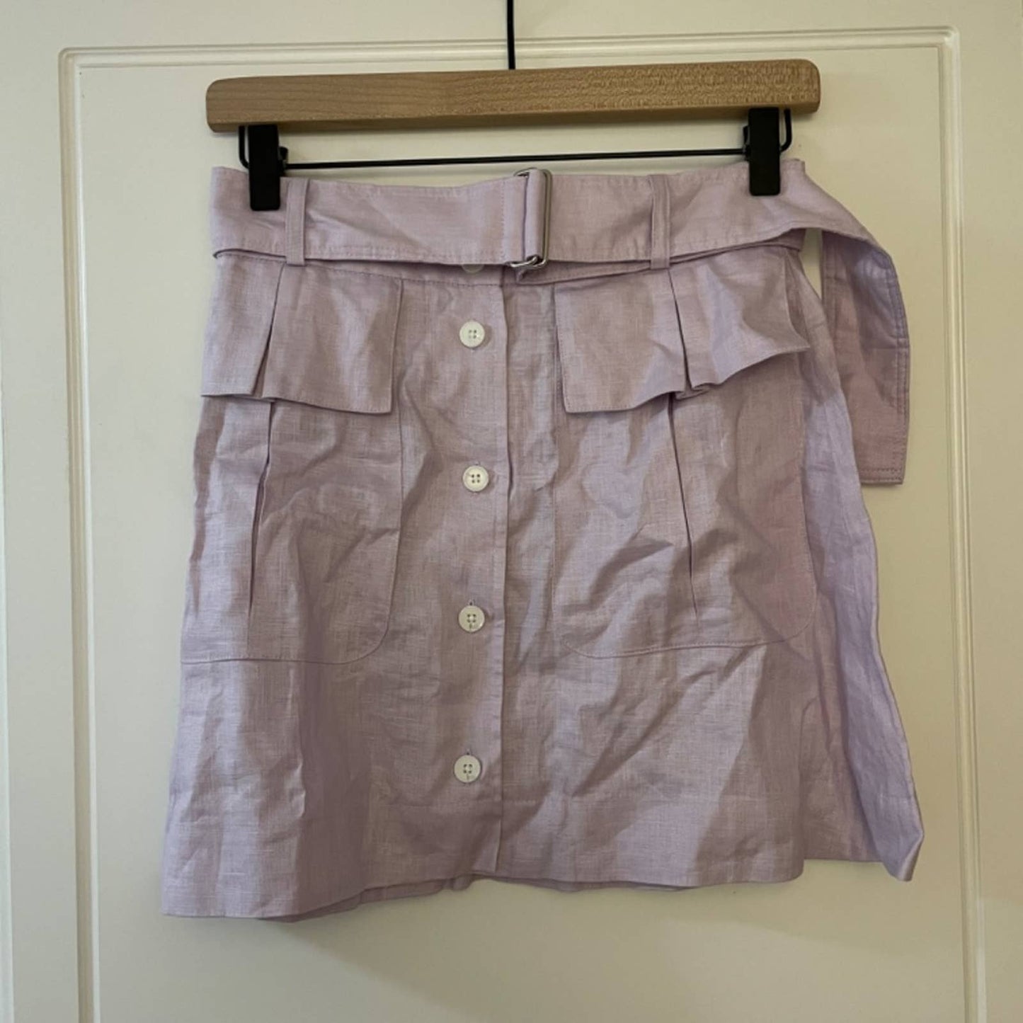 NEW MATTHEW BRUCH Cargo Mini Skirt in Lavender Linen Light Purple 2 Small S