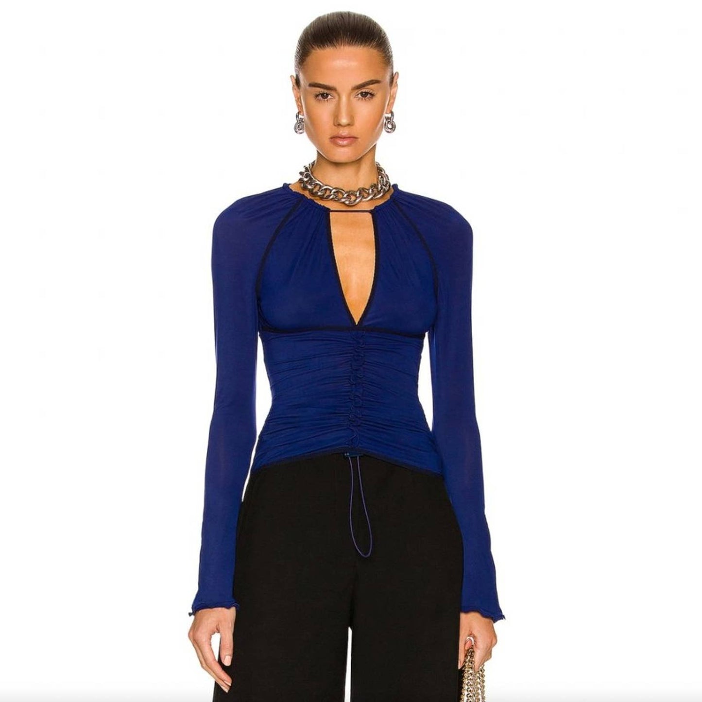 NEW Stella McCartney Long Sleeve Top in Dark Blue Royal V Neck 34 / 0 / XS