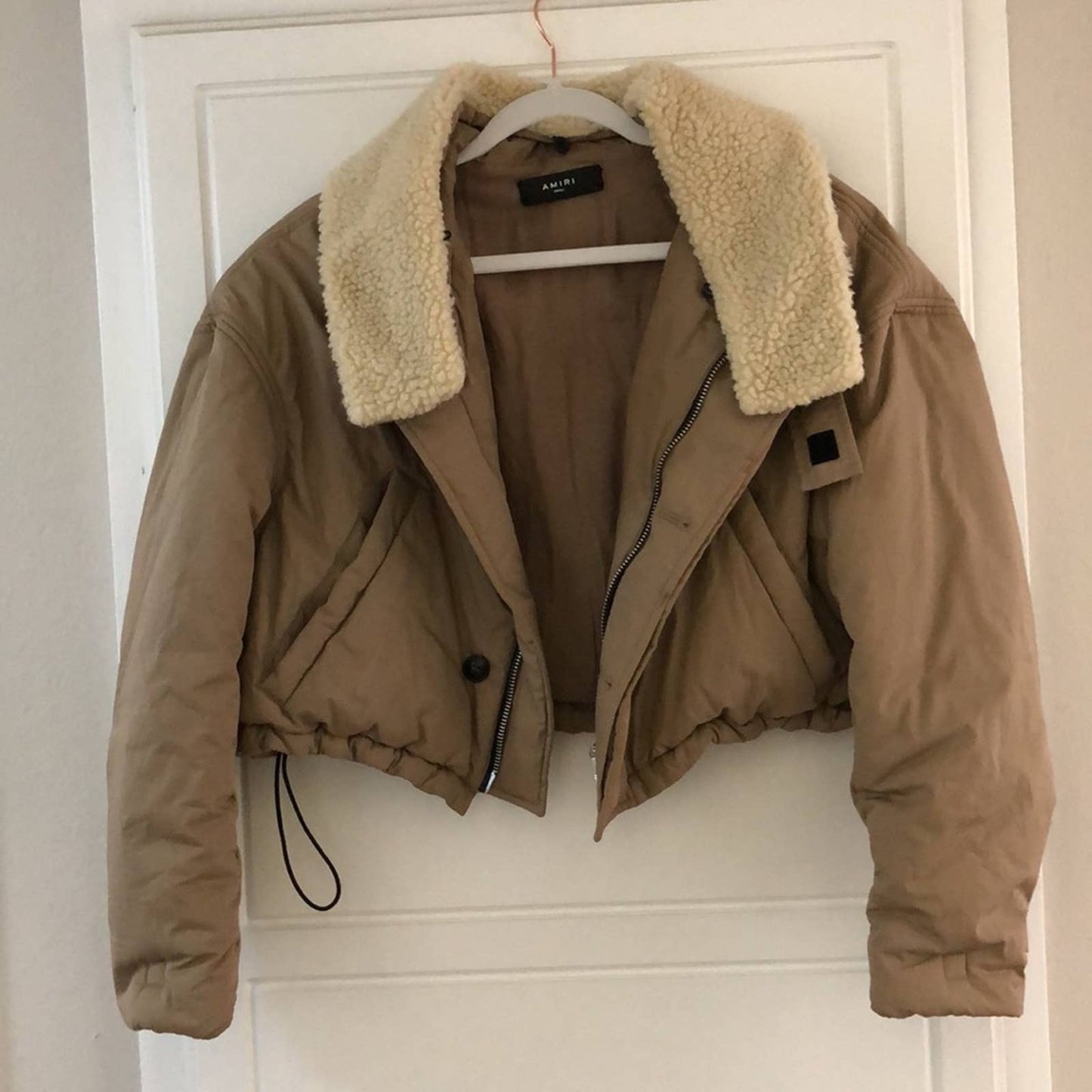 Amiri Short Parka in Dark Khaki - Tan Brown Cropped Bomber - Small S