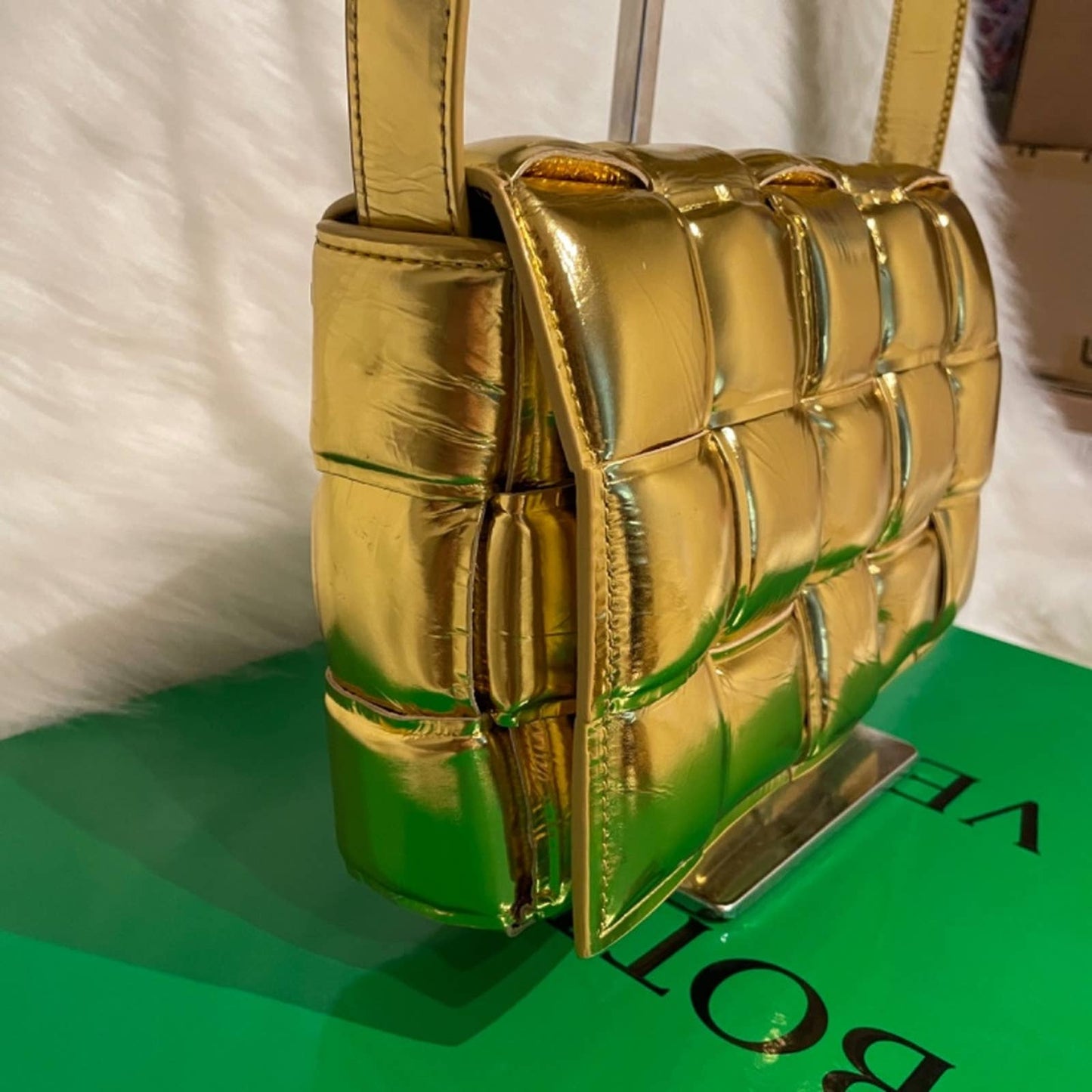 Bottega Veneta Padded Cassette Crossbody Bag in Gold