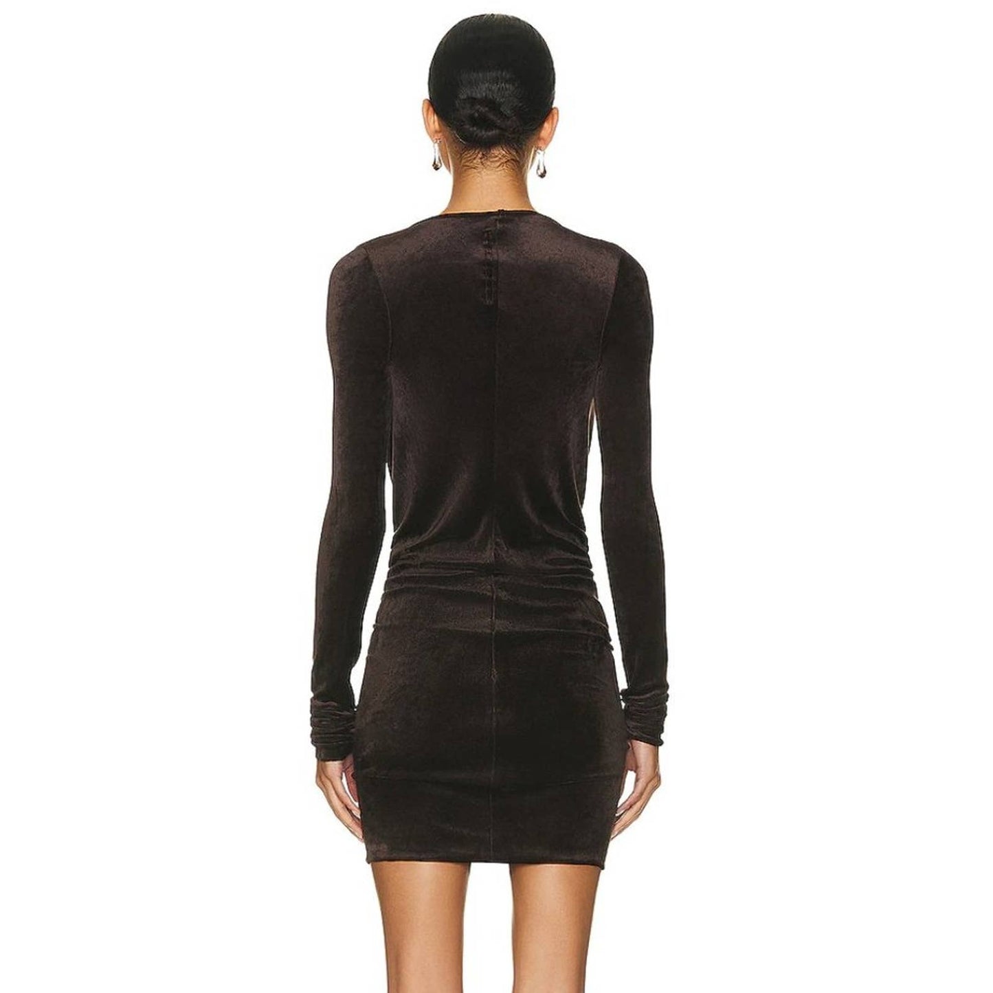 NEW RICK OWENS LILIES Cowl Mini Dress Rasin Black Long Sleeve Velour 40 Small S