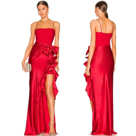 NEW Cinq a Sept Drina Gown in Pimento Red Silk Satin Bow Maxi Dress Marian 4