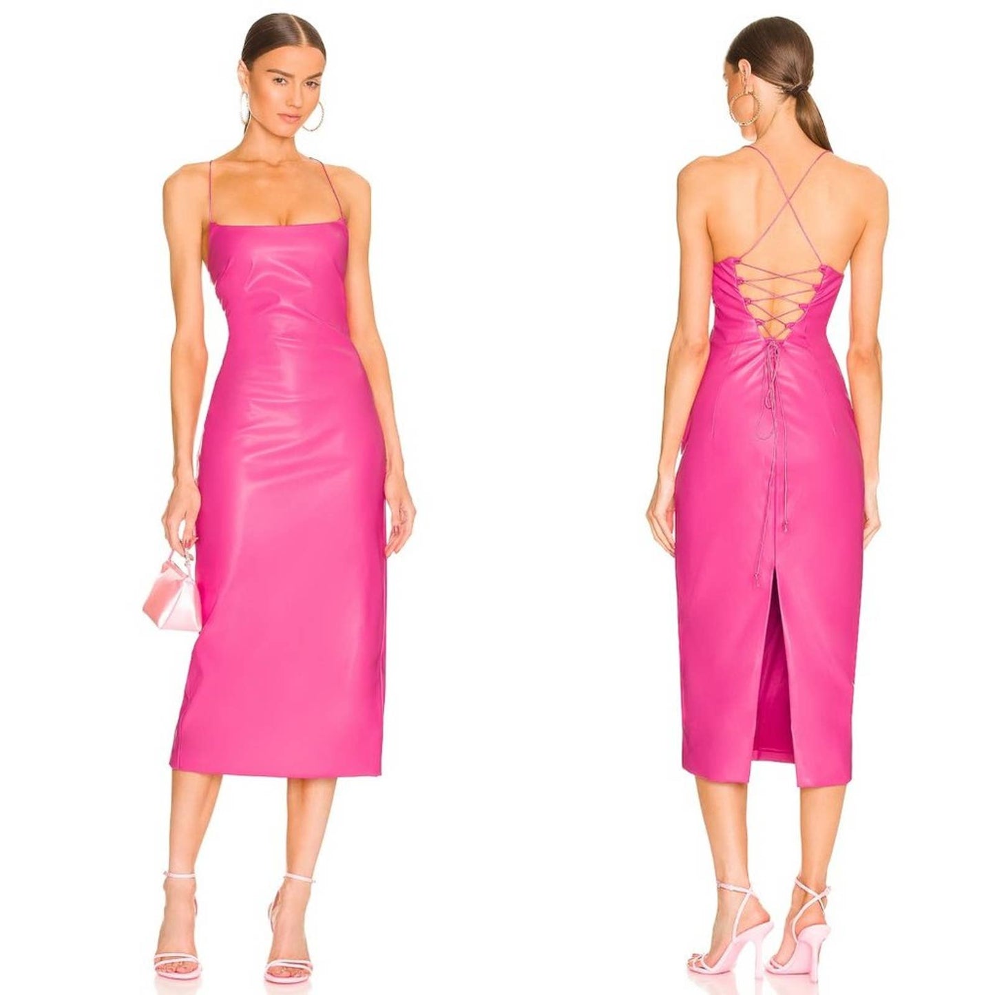 NEW Bardot Helena Faux Leather Midi Dress in Hot Pink 6 Medium