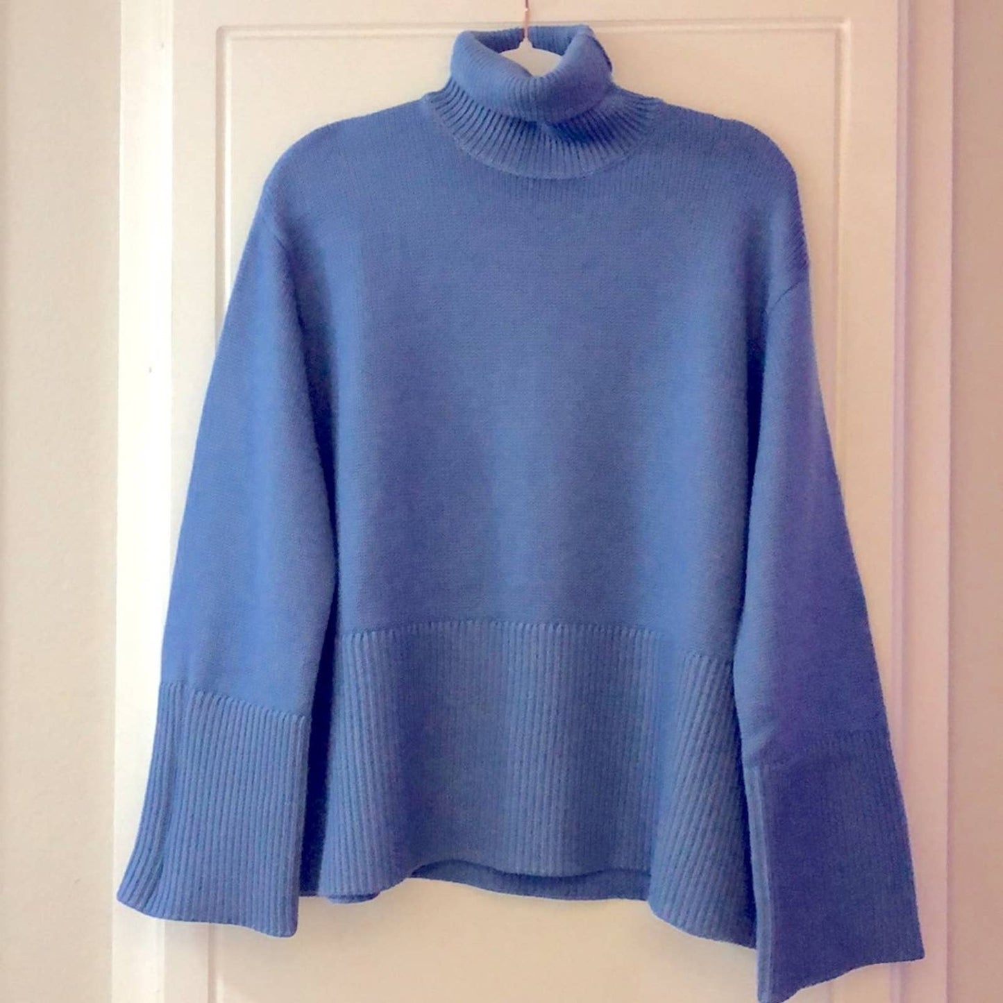 NEW Toteme Wool Cotton Turtleneck Sweater in Bolt Blue Chunky Knit XS XSmall