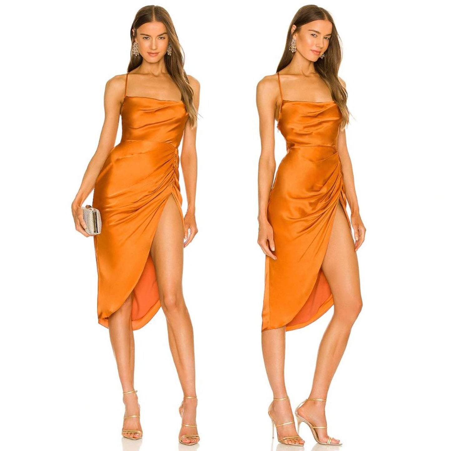 NEW Amanda Uprichard X REVOLVE Jasalina Midi Dress Ginger Orange Copper Small S