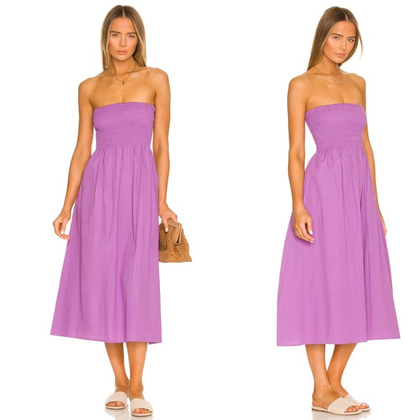 NEW FAITHFULL THE BRAND Madella Midi Dress in Grape Purple Strapless Tube Medium