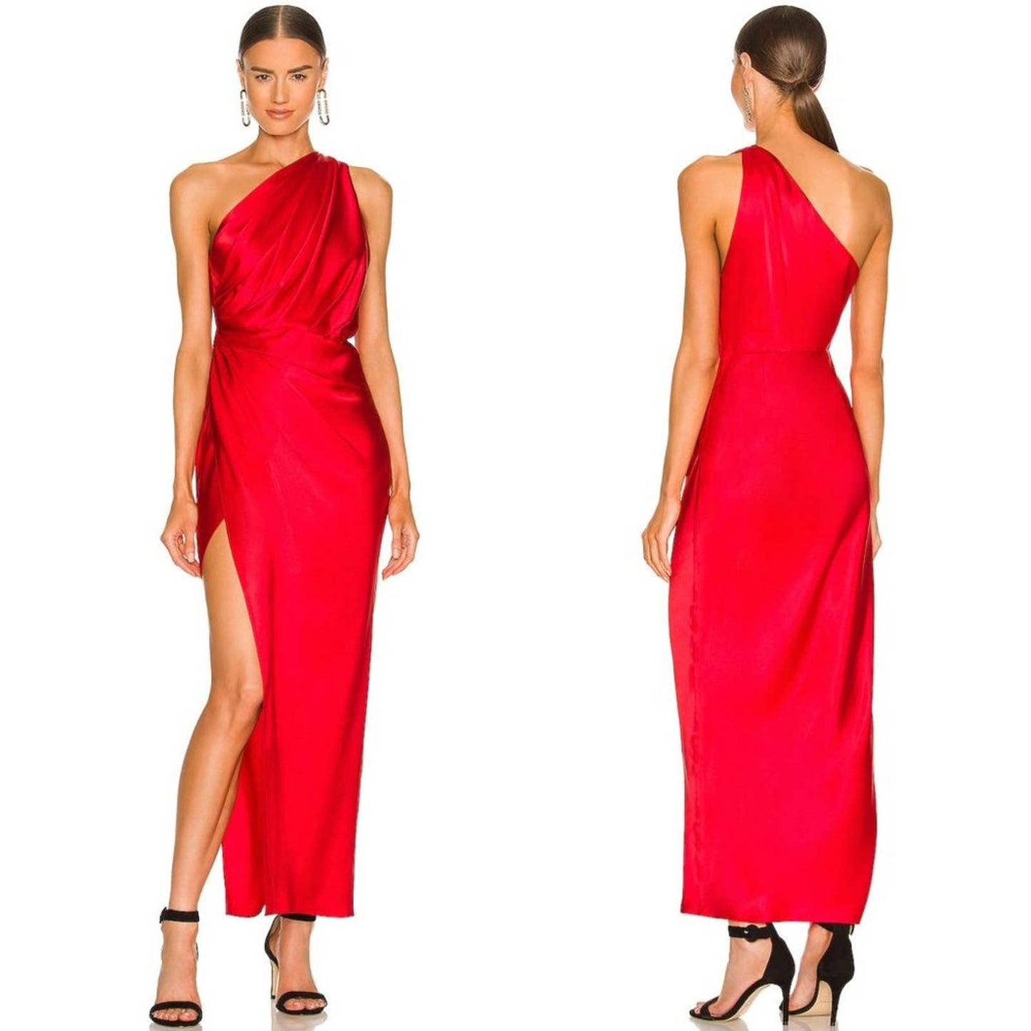 NEW The Sei Asymmetric Drape Gown Scarlet Red Silk Satin Formal Maxi Dress 0 XS