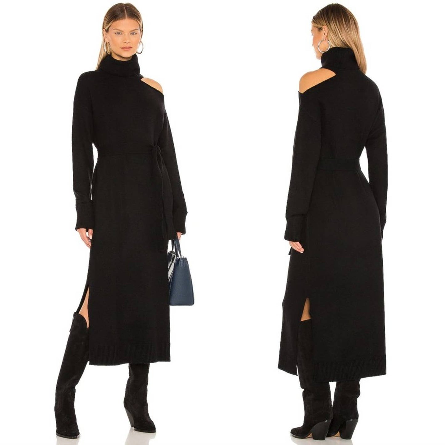 NEW PAIGE Raundi Sweater Dress in Black Wool Long Sleeve Maxi Midi Turtleneck