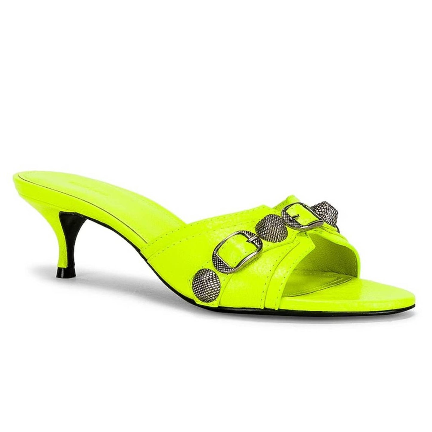 NEW Balenciaga Cagole Mules Fluo Yellow & Palladium Neon Green Sandal Heels 41