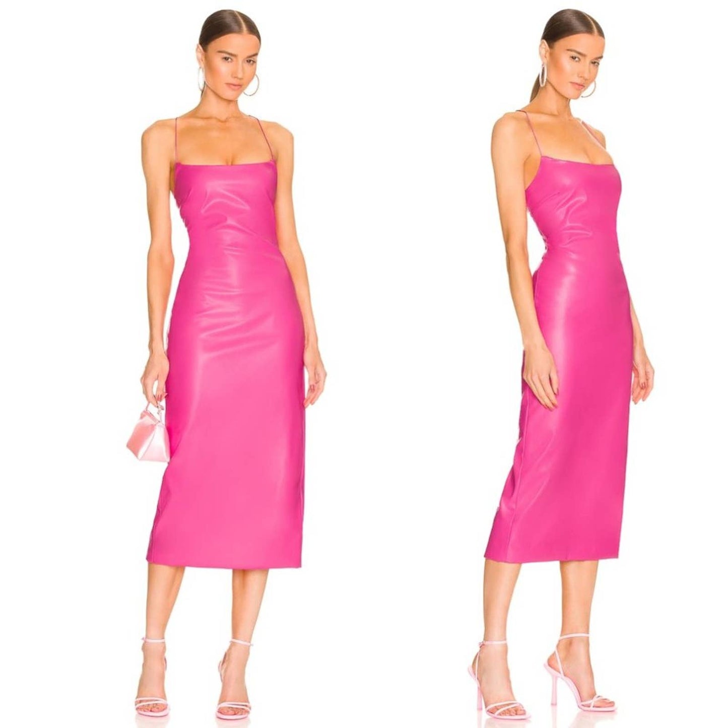 NEW Bardot Helena Faux Leather Midi Dress in Hot Pink 6 Medium