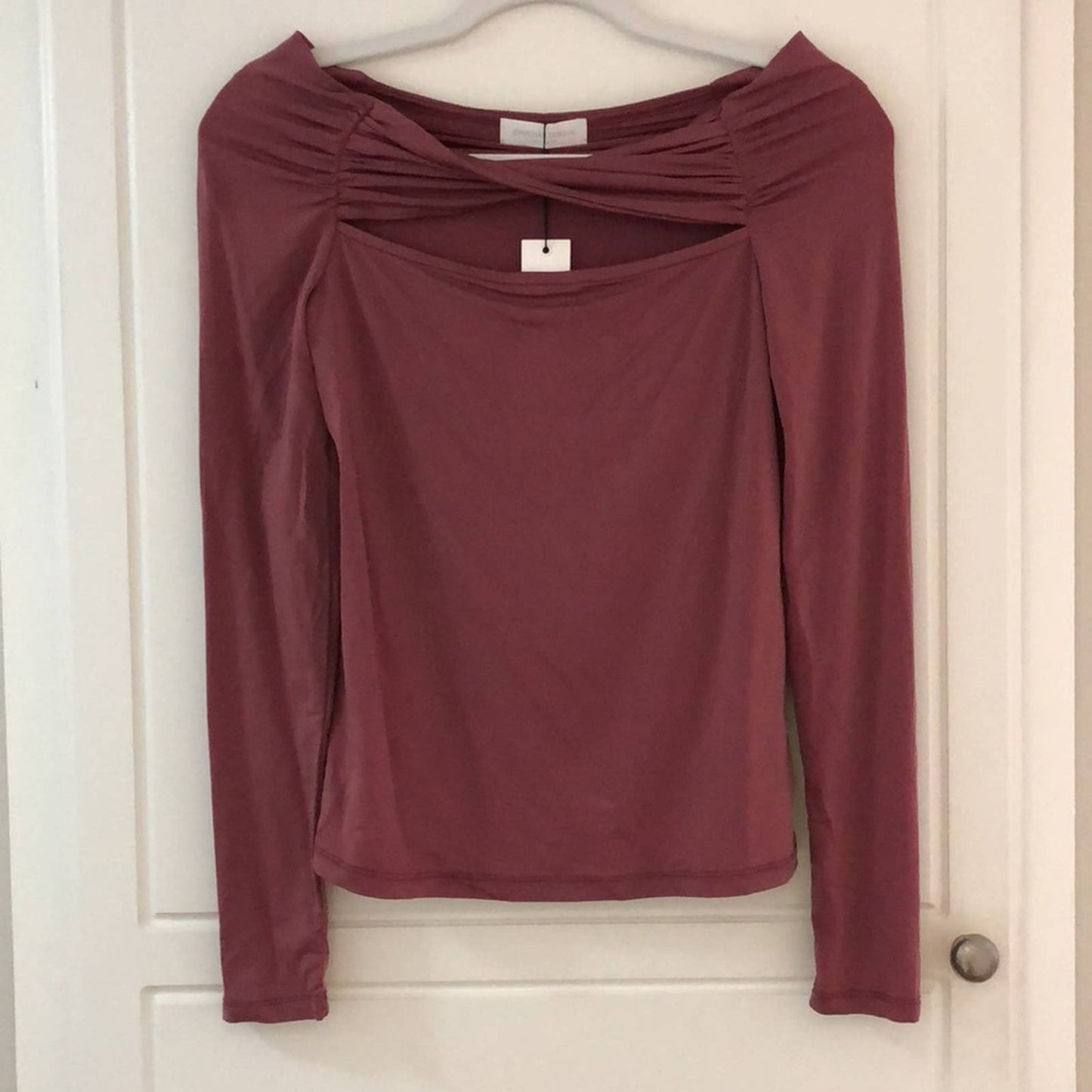 NEW JONATHAN SIMKHAI STANDARD Ishani Slinky Jersey Long Sleeve Twist Top Plum S