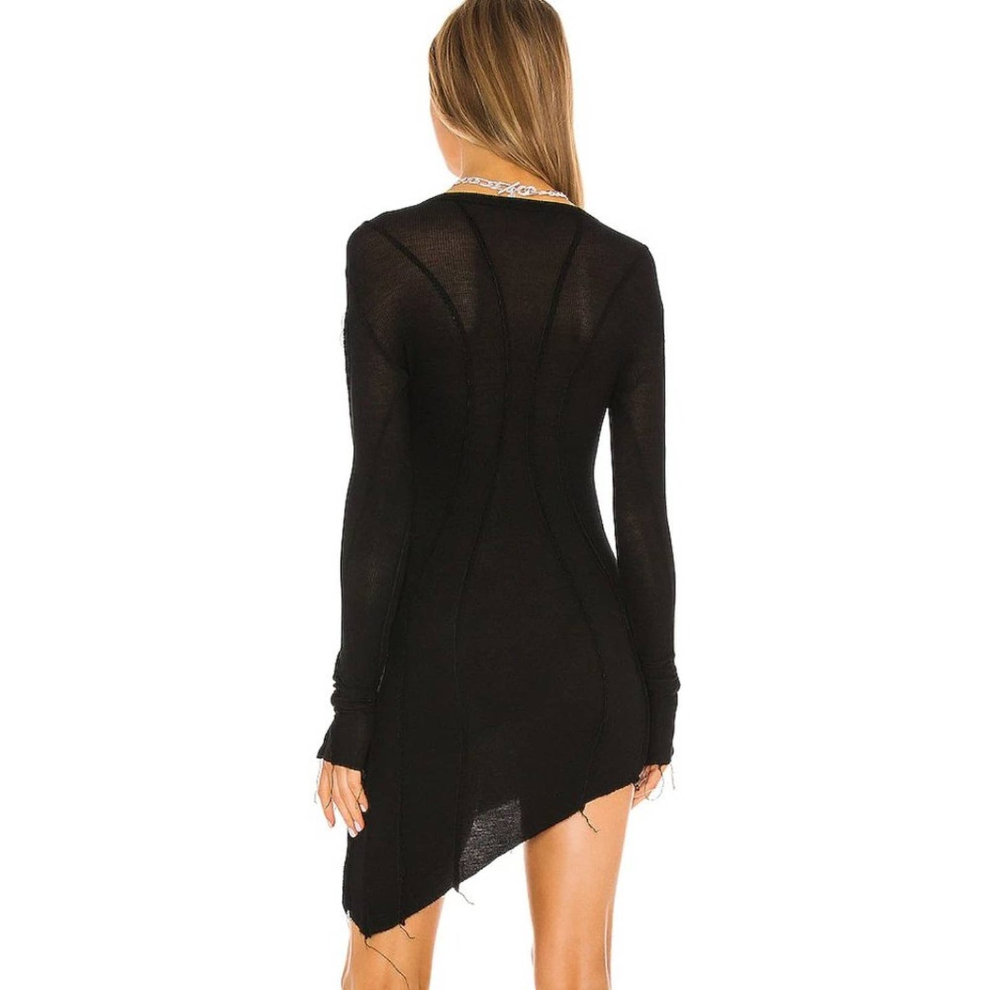 NEW SAMI MIRO VINTAGE Asymmetric Long Sleeve Mini Dress Black XS XSmall Sweater