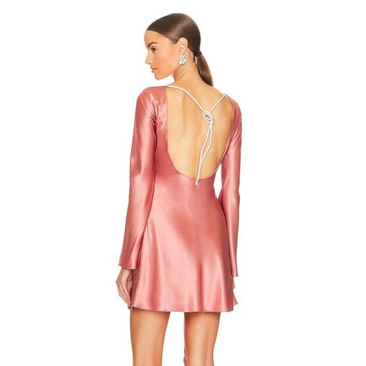 NEW Cult Gaia Milla Mini Dress in Jaipur Pink Satin Silk Long Sleeve 2 XS