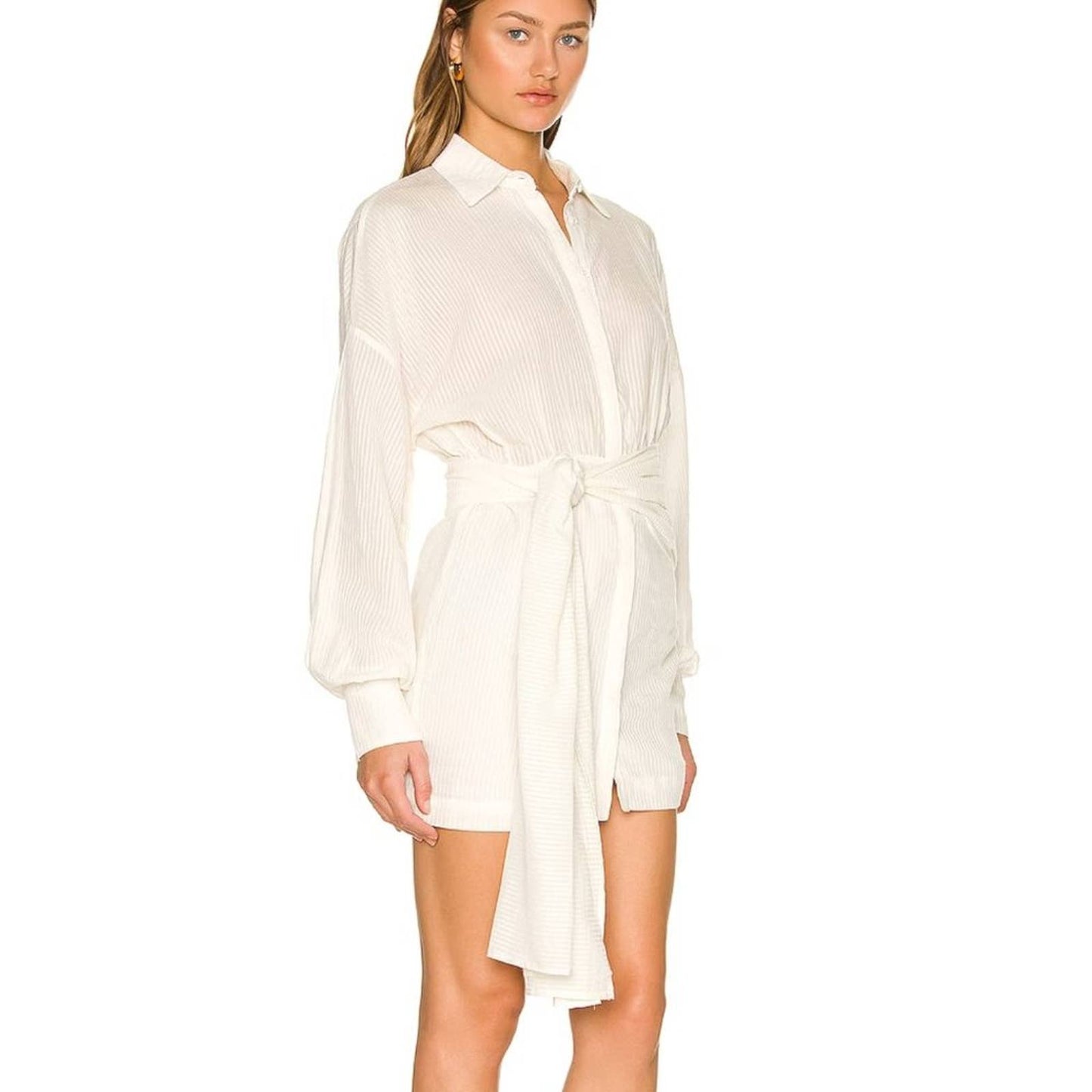 Atoir Ava Mini Dress in Natural Cream White Long Sleeve Shirt Dress Large L