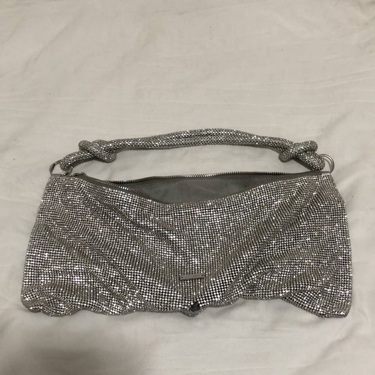 Cult Gaia Hera Mini Shoulder Bag in Clear Silver Rhinestone Mesh