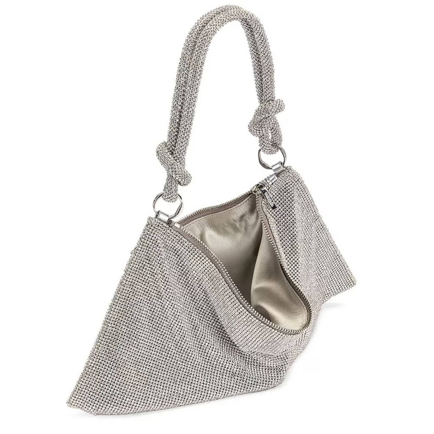 Cult Gaia Hera Mini Shoulder Bag in Clear Silver Rhinestone Mesh