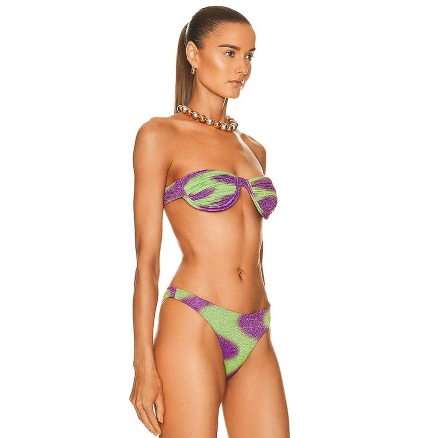 Raisa Vanessa Geometric Strapless Bikini SET Purple & Green Balconette 38 Medium